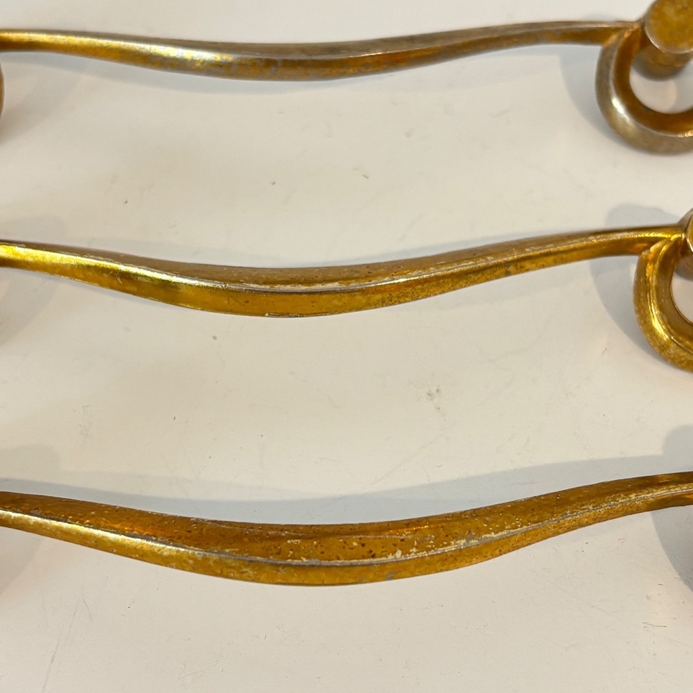 MCM Set of THREE drawer pulls mid century dresser handles gold toned 5.5" wide - Picture 6 of 12
